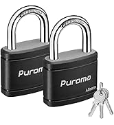 Puroma 2 Pack Keyed Padlock with 3 Keys, 40mm Heavy-Duty Locks for Outdoor Gate Fence Hasp Cabine...