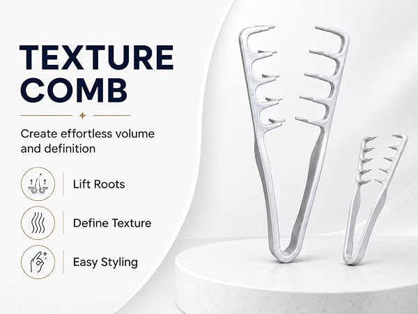 Men's texture comb helps lift roots, add volume, and define short hair.