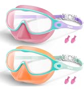 2 Pack Kids Swim Goggles with Nose Cover, Anti-Fog UV Protection Swimming Goggles for Kids Youth ...