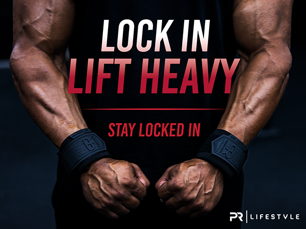 Athlete wearing black wrist wraps gripping barbell with text highlighting strength and support