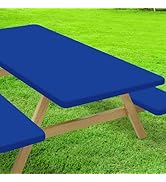 Moosfor Picnic Table Cover with Bench Covers, Elastic Fitted Spandex Tablecloths for 6 Foot Recta...