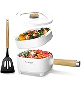 Audecook Electric Hot Pot with Steamer 2L, Cermic Glaze Non-Stick Frying Pan 8 Inch, Portable Tra...