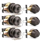 Brotima 3 Pack Keyed Alike Front Door Knob and Deadbolt Set, Entry Door Locksets with Single Cyli...