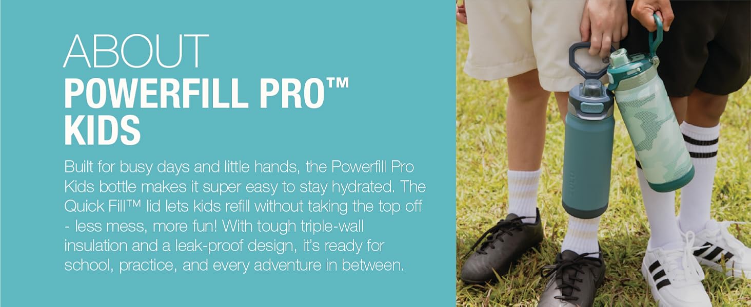 zulu powerfill pro kids stainless steel 18oz water bottle