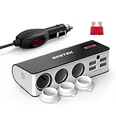 BESTEK 3-Socket Cigarette Lighter Adapter, 12V/24V 200W DC Cigarette Lighter Splitter Power Adapt...