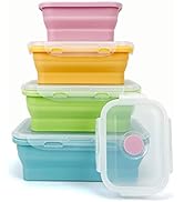 Lunbengo 4Pack Collapsible Reusable Lunch Containers, 350ml-500ml-800ml-1200ml, Silicone Food Sto...