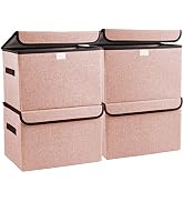 Bagnizer Linen Fabric Foldable Storage Cube Bin Organizer Basket with Flip-Top Lid & Handles, Lar...