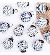 Indian Shelf 12 Blue Christmas Balls- Porcelain Christmas Ornaments- Ceramic Tree Balls- Large Ch...