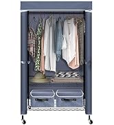 JS HOME Garment Rack Heavy Duty Clothes Rack with Cover, Freestanding Wire Metal Clothing Rack, 3...