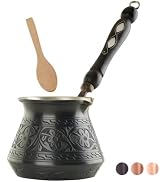 BCS 12 Oz Copper Turkish Greek Arabic Coffee Pot with Wooden Handle (4 servings) Cezve Ibrik Brik...