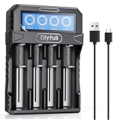 Dlyfull 18650 Battery Charger 4 Bay, LCD Display Lithium Battery Charger with USB-C Speed Chargin...