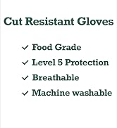 Exprosifux 2-Pair Food-Grade HPPE Level 5 Cut Resistant Gloves - Machine Washable & Breathable Me...