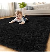 Amdrebio Black Washable Rugs for Bedroom Living Room Decor Aesthetic, Fluffy Shag Area Rugs for K...