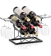 B4Life Countertop Wine Rack 3 Tier, Wine Rack with Glass Holder 8 Bottles, Freestanding Small Liq...