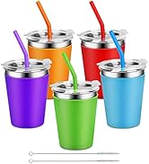 Yummy Sam 5 Pack Kids Cups with Silicone Straws and Lids 12oz Stainless Steel Water Drinking Bott...