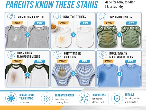 Baby poop stain remover laundry detergent booster for kids laundry messes stains odors compatible