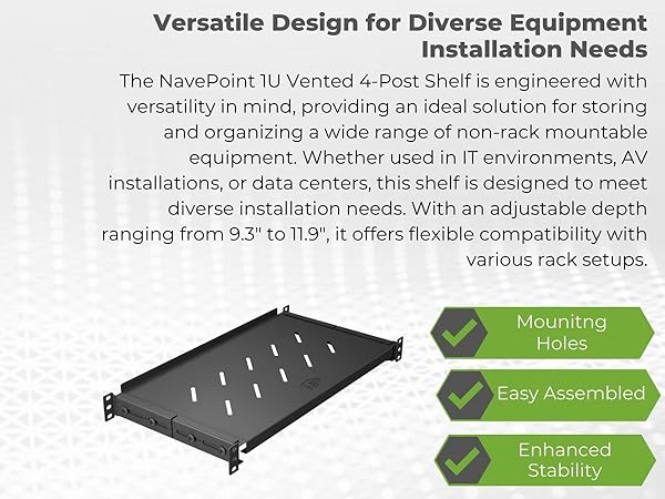 NavePoint 1U Vented 4-Post Shelf