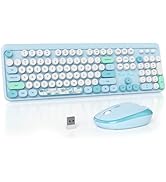Mosptnspg 2.4G Colorful Keyboard, 104 Key Blue Wireless Customized Membrane Round keycaps Retro T...