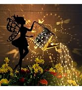 Ouddy Decor Fairy Garden Decor with Solar Watering Can, Metal Fairy Garden Statues with Hanging L...