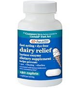 A+Health Dairy Relief Lactase Enzyme 180 Count, 9000 FCC Caplets, Fast Acting, Dye-Free, Dietary ...
