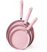 Nonstick Frying Pan Set,3 Piece Pots and Pans Set Nonstick,Pink Kitchen Cookware Sets with Non St...