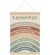 foedor Boho Rainbow Nursery Playroom Rules Wall Art with Wooden Frames,Playroom Wall Decor Canvas...