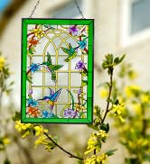 Viveta Hummingbird Stained Glass Window Hanging, Suncatchers Stained Glass Panels Hand-Painted Ar...