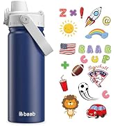 baab 18oz Kids Water Bottle, Insulated Kids Water Bottle with Lockable Spout Lid & Stickers, 18/8...