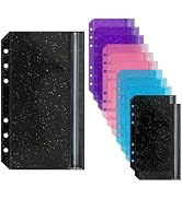 XiowDow 12pcs A6 Binder Pockets Colorful Glitter Cash Stuffing Envelopes Plastic Double Zipper Po...