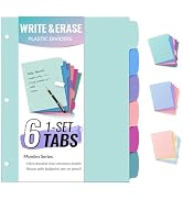 Sooez 6-Tab Durable Plastic Write & Erase Big Tab Dividers for 3 Ring Binder, Aesthetic Cute Past...