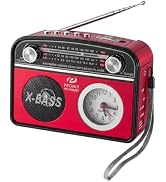 PRONLY Portable AM/FM Radio with Bluetooth, Vintage Style Emergency Radio with Clock & Flashlight...
