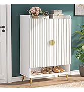 Tribesigns Shoe Cabinet with Doors, 7-Tier Shoe Storage Cabinet with Adjustable Shelves, Wooden S...