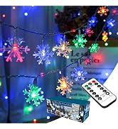 BrizLabs Colored Snowflake Lights, 40 LED 16.08ft Snow Flake Christmas Lights with Remote, 8 Mode...