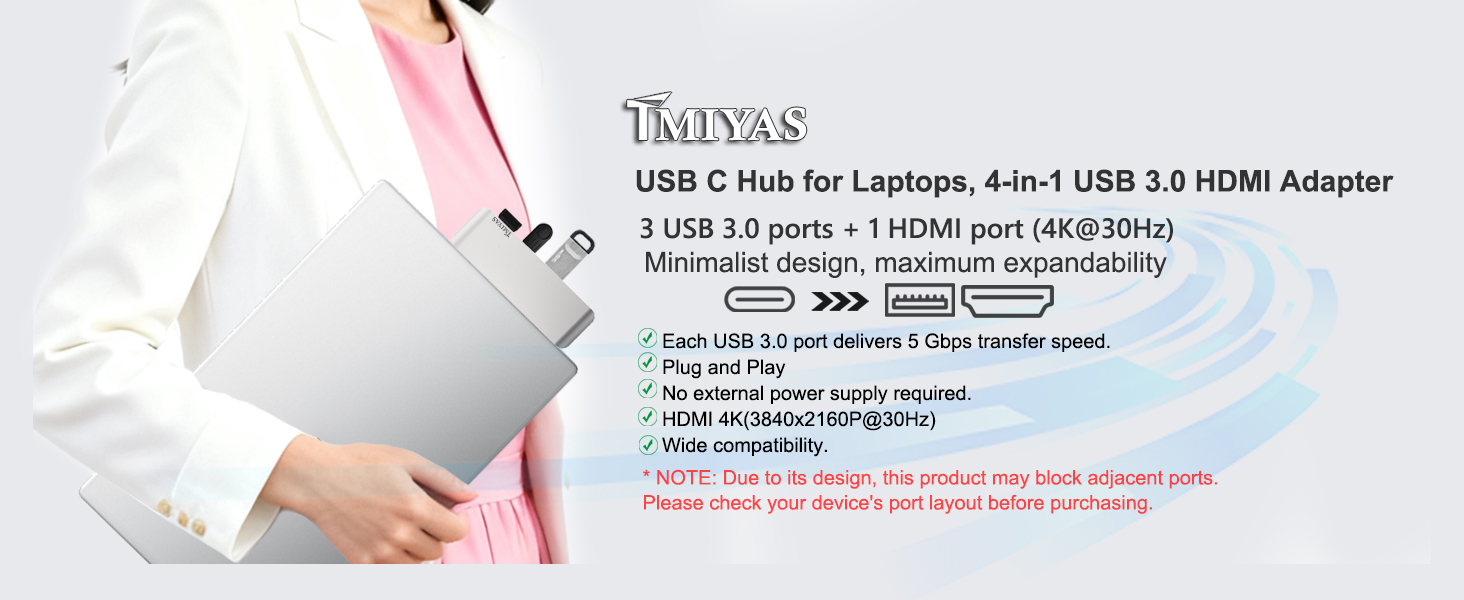 USB C Hub 4-in-1 USBC to HDMI Splitter with 4K Display, ?Ultra-Portable Design