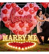 Marry Me Light up Letters Proposal Decorations,with 24 LED Candles Rose Petals Balloons, Romantic...
