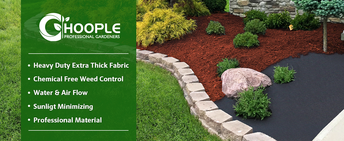 Heavy duty weed barrier fabric blocks weeds while allowing water and air flow for healthy soil