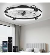 OUTON 24" Ceiling Fan with Light, Remote & App Control, Fandelier Low Profile Flush Mount Ceiling...
