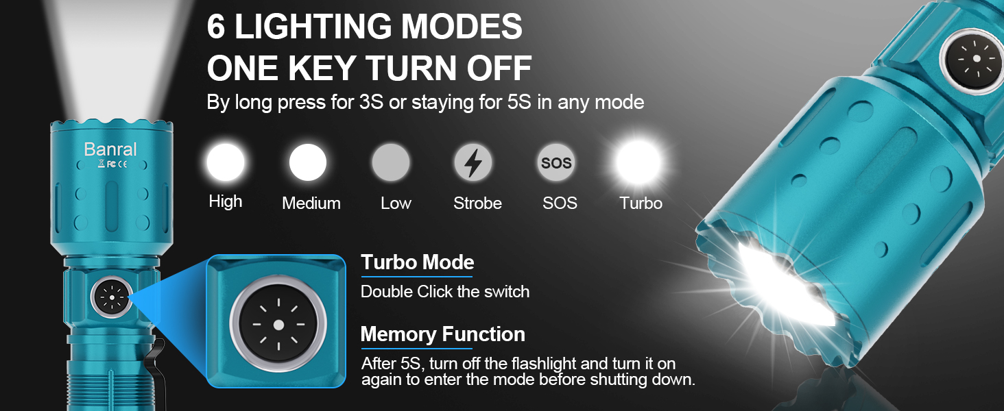 6 LIGHTING MODES AND ONE KEY TURN OFF