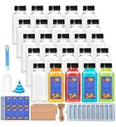 Flrolove 25 Pack 8oz Plastic Juice Bottles with Caps,Clear Drink Containers with Lids,Reusable Cl...