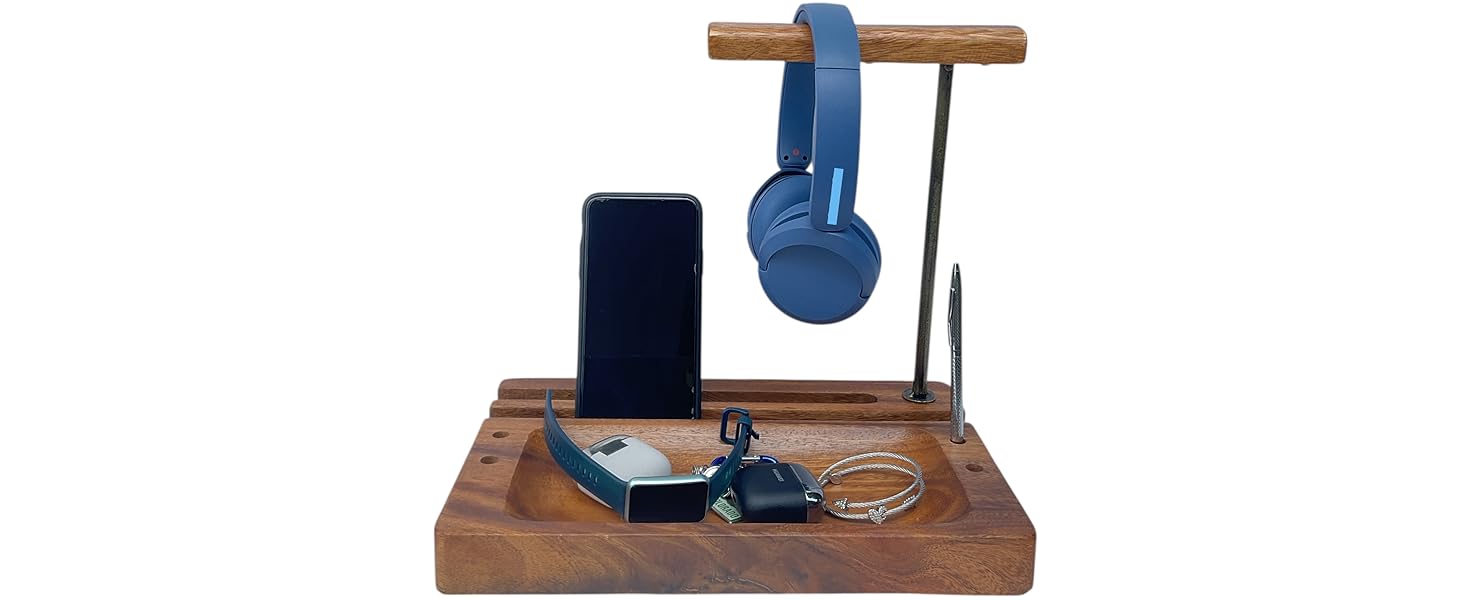 Soporte de auriculares iPad y cellular wood headset cell tablet iPhone stand holder desk organize