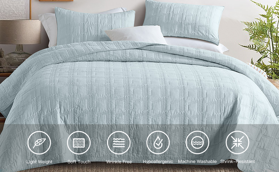 light blue soft quilt set