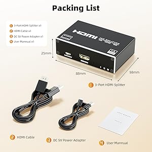 Aluminum Alloy 1×3 HDMI Splitter Support 4Kx2K,1080P,3D, DTS/Doby-TrueHD for Xbox PS5/4 Roku