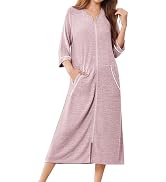 Ekouaer Zipper Robes for Women 3/4 Sleeve Bathrobe Lightweight House Coats for Women with Pockets...