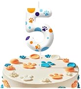 Blue Dog Paw 5th Birthday Candle for Boys Girls - Birthday Party Cake Decorations, Number 5 Cake ...