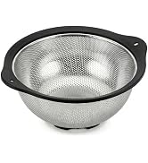 304 Stainless Steel Colander 3-Quart, Heavy Duty Metal Strainer with Riveted Handles, Micro-Perfo...