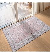 2x3 Washable Indoor Entrance Door Mat Small Area Rug Non-Slip, Boho Floral Carpet Low Pile Vintag...