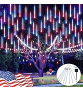 JMEXSUSS Solar Meteor Shower Rain Lights 30cm 8 Tube 144 LEDs(Blue&White&Red)