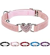 BINGPET Diamond Cat Collar,Adjustable Soft Velvet Leather Safe Kitten Collar with Crystal Heart C...