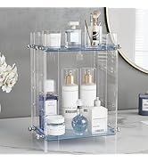 Delamu Bathroom Countertop Organizer, 2 Tier Adjustable Corner Makeup & Skincare Organizer with P...