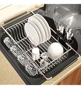 Over the Sink Expandable Dish Drainer Drying Rack In Stainless Steel for Small Kitchen, Counter S...
